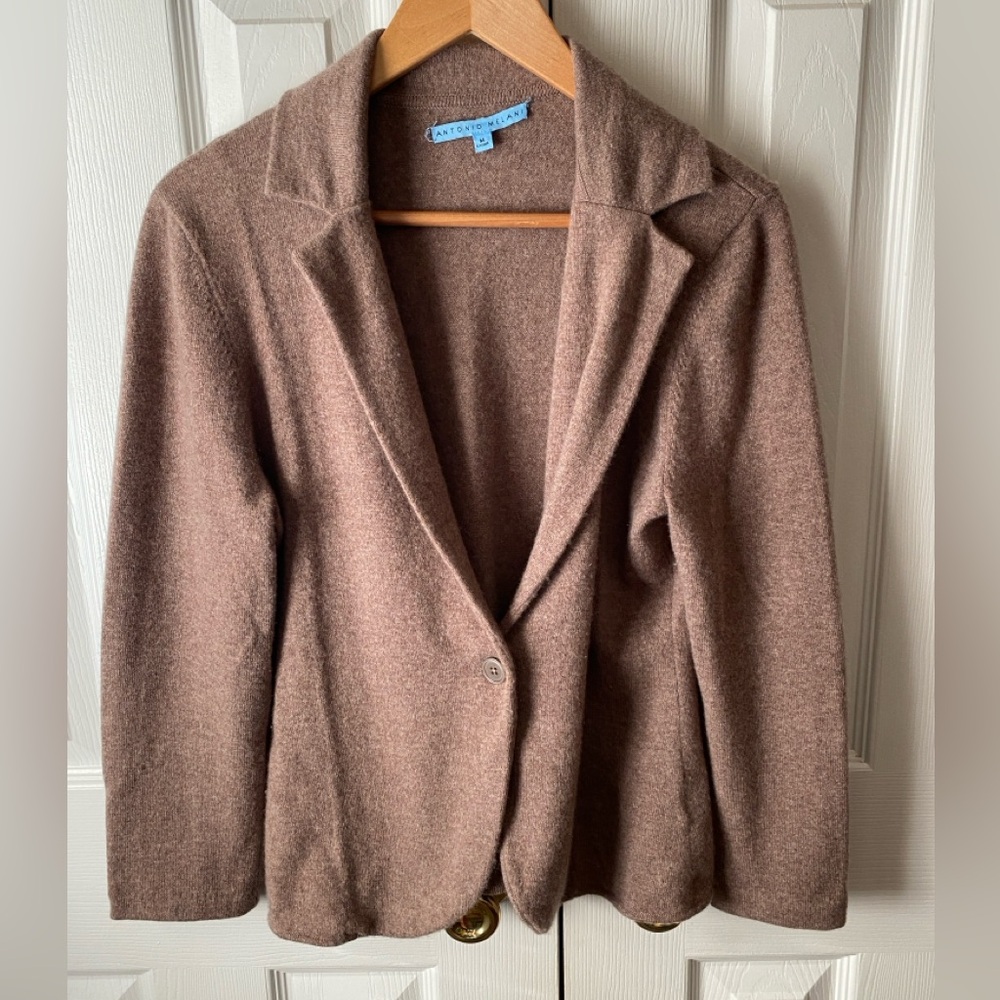 ANTONIO MELANI Light Brown 100% Cashmere Knit One Button Blazer SZ M